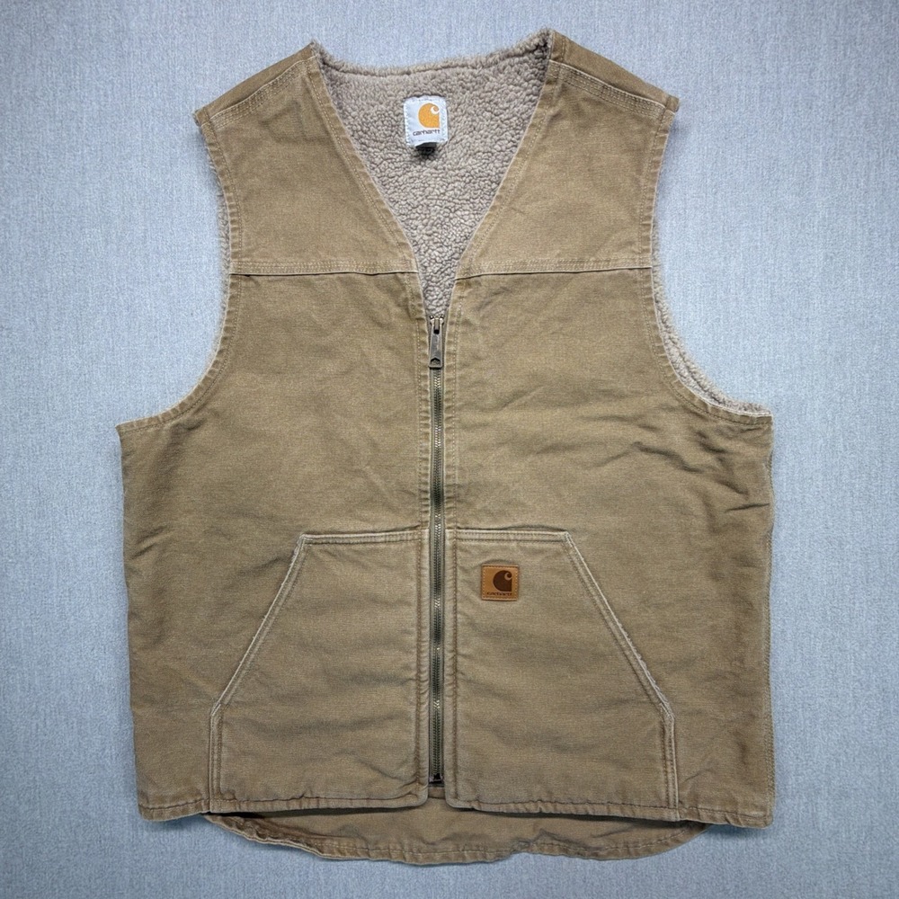 Carhartt V26-FRB Sherpa Lined Duck Canvas Vest Brown Men's‎ Large Tall
